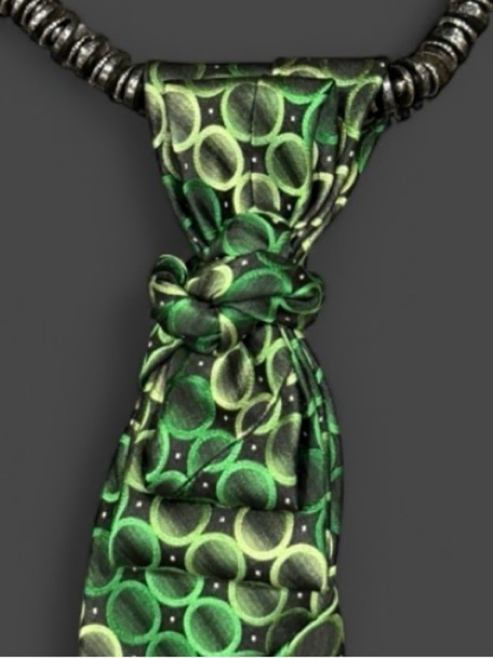 Handcrafted Green Silk Necktie Necklace Halloween Dark Academia Statement Jewel - Picture 10 of 14